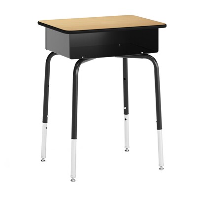 Flash Furniture HERCULES 24"W Student Desk with Classroom Stack Chair, Natural Desktop/Black Frame/Navy Chair (FDDESKNABSCH3NB)