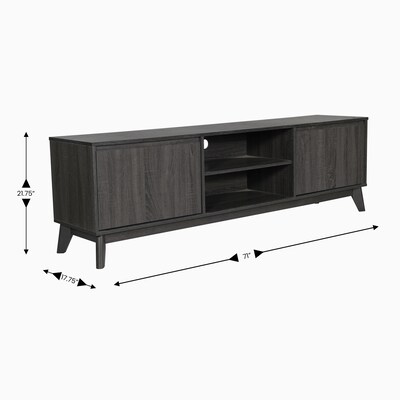 Flash Furniture Hatfield Mid-Century Modern TV Stand, Screens up to 65+", Black Wash (EMTV1801BK)