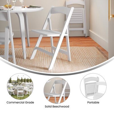 Flash Furniture Holden Solid Wood Commercial Grade Folding Dining Chair, White, 2/Pack (2ZH80053WHT)