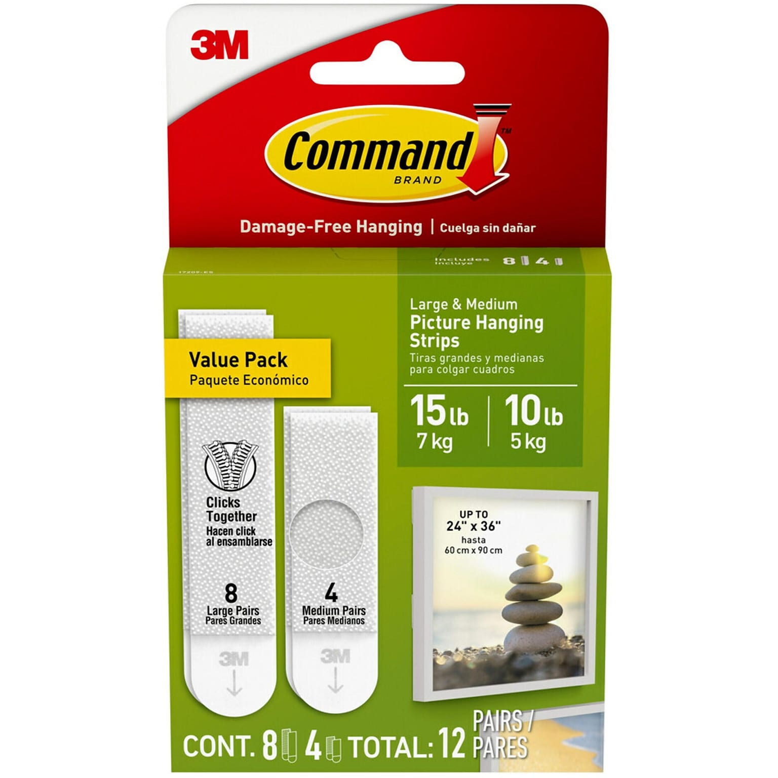 Command Assorted Size Picture Hanging Strips, 12 Pairs/Pack (17209-ES)