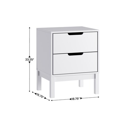 Flash Furniture Dallas 18.75"W x 15.75"D Wooden Nightstand with 2 Drawers, White (MG0900312NSWH)