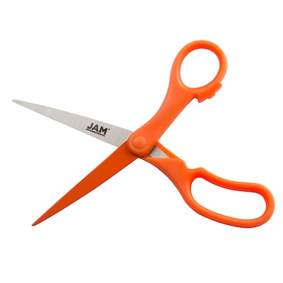 JAM Paper 8" Plastic General Purpose Scissors, Pointed Tip, Orange (342OR)