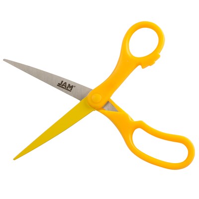 JAM Paper 8" Plastic General Purpose Scissors, Pointed Tip, Yellow (342YE)