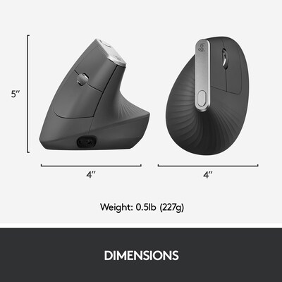 Logitech Lift Vertical Ergonomic Mouse - vertical mouse - Bluetooth, 2.4  GHz - graphite - 910-006466 - Mice 