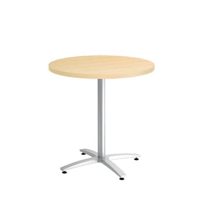 Union & Scale™  Multipurpose 30 Round Natural Maple Laminate Seated Height Silver Base Table (54808