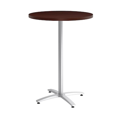 Union & Scale Workplace2.0™ Multipurpose 30 Round Mahogany Laminate Bistro Height Silver Base Table