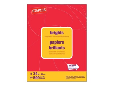 Staples® Brights Multipurpose Paper, 24 lbs., 8.5" x 11", Red, 500/Ream (20104)