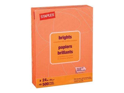 Staples® Brights Multipurpose Paper, 24 lbs., 8.5" x 11", Orange, 500/Ream (20108)
