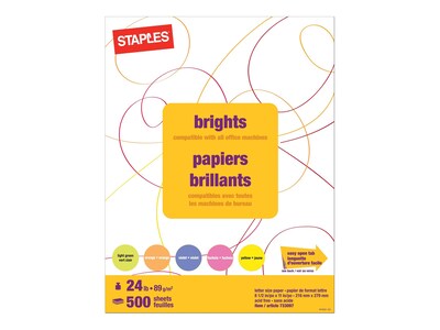 Staples Brights Multipurpose Colored Paper, 24 lbs., 8.5" x 11", Assorted  Neon, 500/Ream (20201) | Quill.com