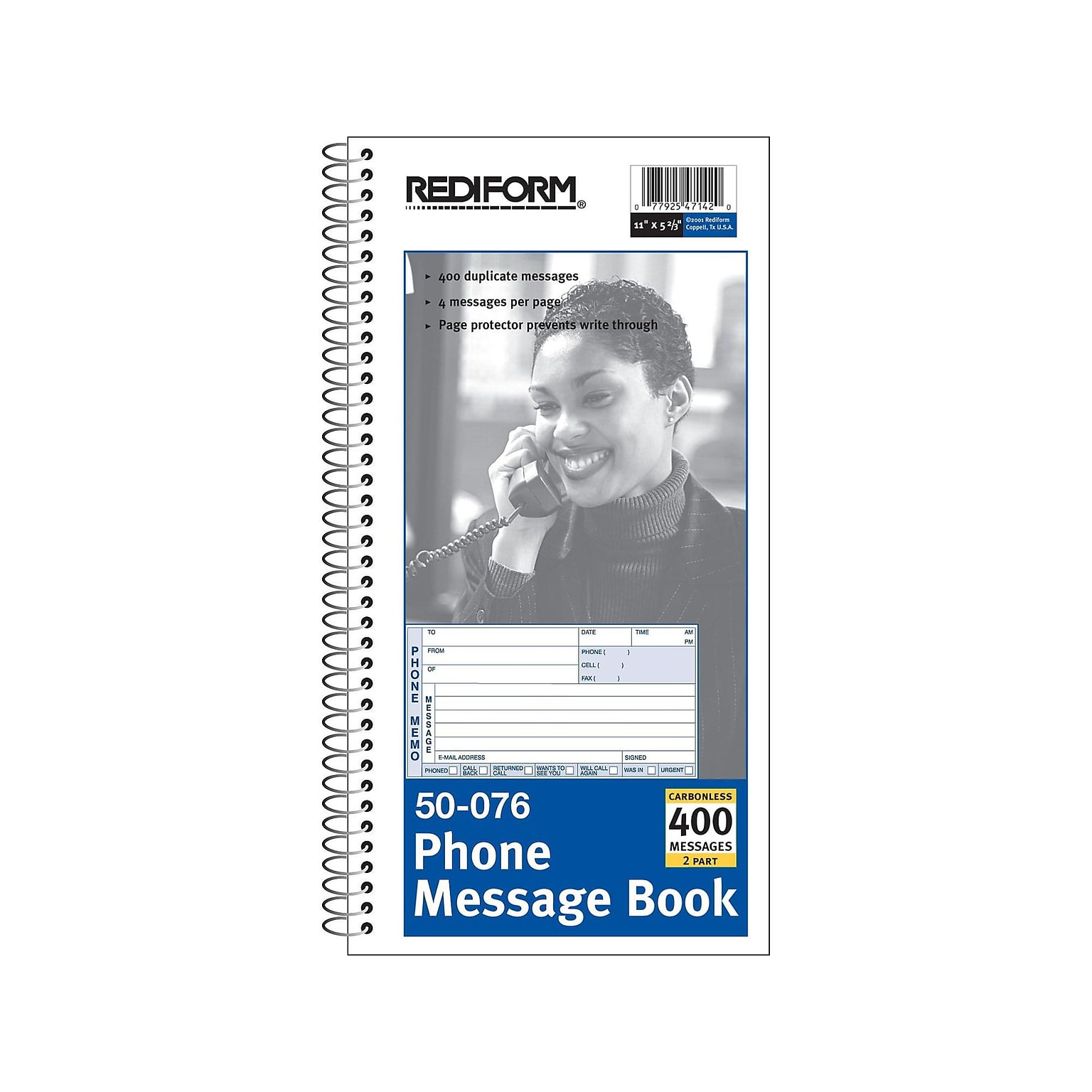 Rediform Phone Message Pad, 3 x 5, White/Blue, 100 Sheets/Pad (50076)