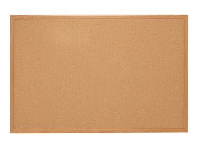 Quill Brand® Standard Durable Cork Bulletin Board, Oak Frame, 5W x 3H (28318-CC)