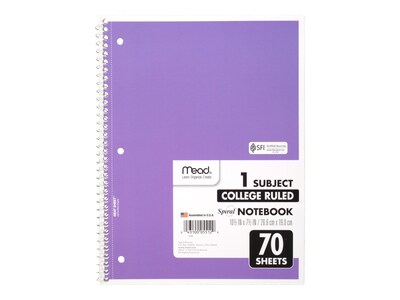 Mead 1-Subject Notebooks, 8 x 10.5, College Ruled, 70 Sheets (MEA05512)