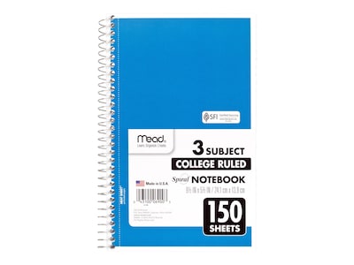 Mead Spiral 3-Subject Notebooks, 5.5" x 9.5", College Ruled, 150 Sheets,  Each (06900) | Quill.com