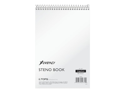 Ampad Steno Pad, 6" x 9", Gregg Ruled, White, 80 Sheets/Pad (TOP 25-774)
