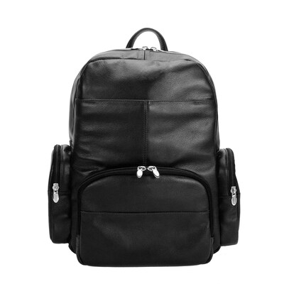 Mcklein Leather Dual Compartment Laptop Backpack, Cumberland, Pebble Grain Calfskin Leather, Black (88365)
