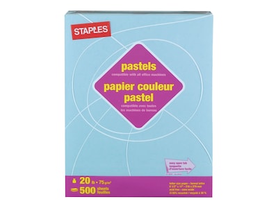 Staples Pastel 30% Recycled Colored Paper, 20 Lbs., 8.5 x 11, Blue, 5000/Carton (14786-AA)