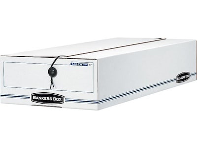Bankers Box Liberty Corrugated Check & Form Storage Boxes, String & Button, 5H x 11W x 24D, White