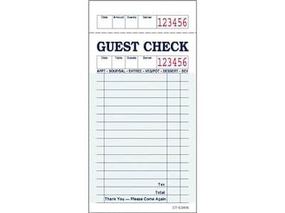 Alliance Green Guest Checks, Paperboard, 50/Carton (361601)