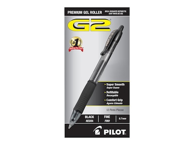 Pilot G2 Retractable Gel Pens, Fine Point, Black Ink, Dozen (31020