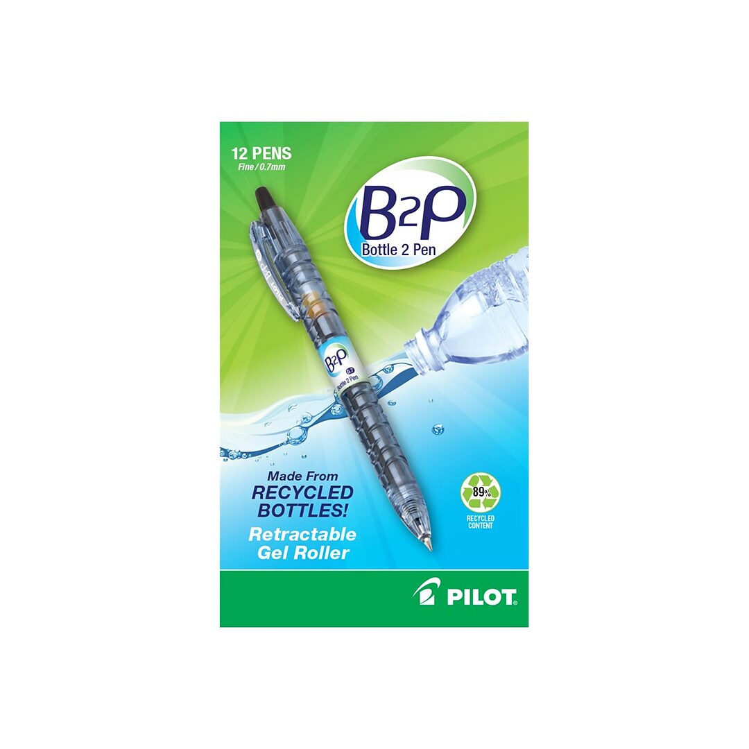 Pilot B2P Bottle 2 Pen Retractable Gel Pens, Fine Point, Black Ink, Dozen  (31600) | Quill.com