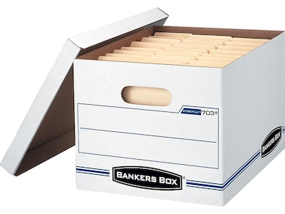 Bankers Box Stor/File™ Corrugated File Storage Boxes, Lift-Off Lid, Letter/Legal Size, White/Blue, 4/Carton (0070308)