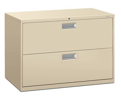 HON Brigade 600 Series Lateral File, 2 Drawers, Aluminum Pull, 42"W, Putty Finish,