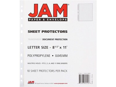 JAM PAPER Lightweight Sheet Protectors, 8-1/2 x 11, Clear, 10/Pack (3236518865)