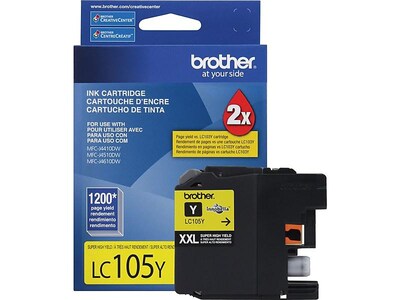 Brother LC105Y Yellow Extra High Yield Ink Cartridge, Prints Up to 1,200 Pages