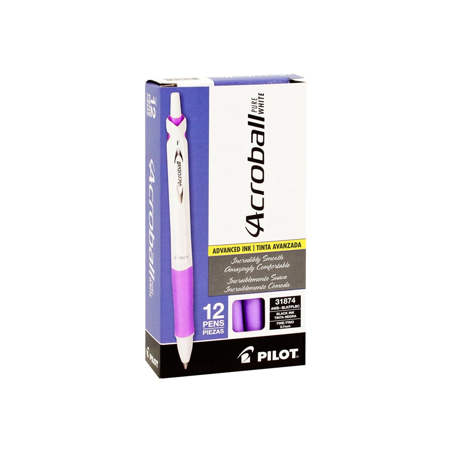 Pilot Acroball PureWhite Advanced Ink Retractable Ballpoint Pens, Fine  Point, Black Ink, Dozen (3185 | Quill.com