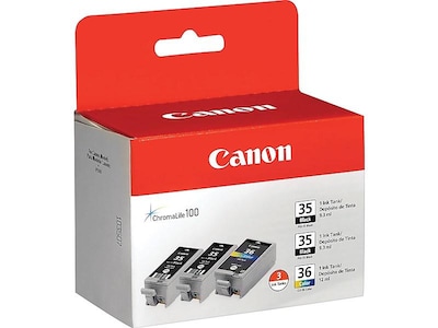 Canon 35/36 Black and Color Standard yield Ink Cartridge, 3/Pack   (1509B007)