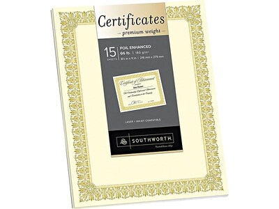 Southworth Premium Fleur Design Certificates, 8.5 x 11, Ivory/Gold (SOUCTP1V)