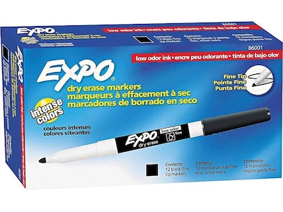 Expo Dry Erase Markers, Fine Tip, Black, 12/Pack (86001) | Quill.com