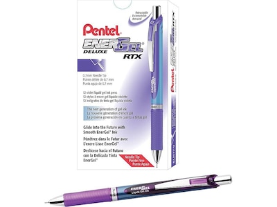 Pentel EnerGel Deluxe RTX Retractable Gel Pens, Medium Point Needle Tip, Purple Ink, 12/Pack (BLN77-