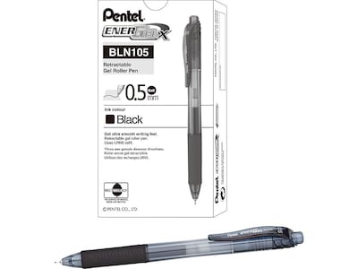 Pentel EnerGel-X Retractable Gel Pens, Fine Point, Black Ink, 12/Pack (BLN105-A)