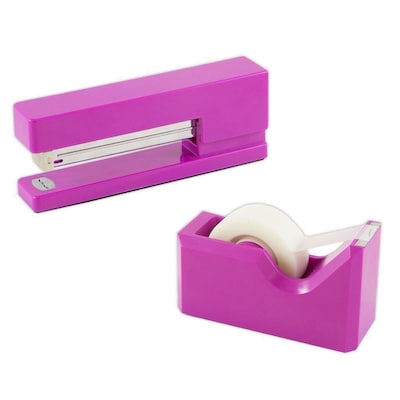 JAM Paper® Office & Desk Sets, (1) Stapler (1) Tape Dispenser, Fuchsia,  2/pack | Quill.com
