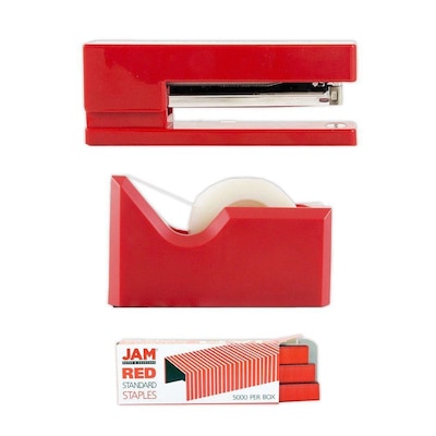 JAM Paper® Office & Desk Sets, (1) Tape Dispenser (1) Stapler (1) Pack of  Staples, Red, 3/pack | Quill.com