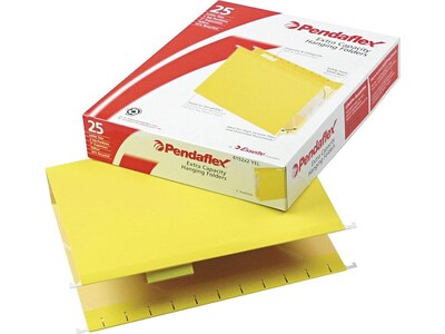 Pendaflex Hanging File Folders, 2 Expansion, Letter Size, Yellow, 25/Box (PFX 04152x2 YEL)