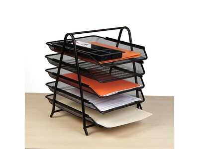 Mind Reader 5-Tier Stackable Paper Desk Tray Organizer, Metal, Black (5TPAPER-BLK)