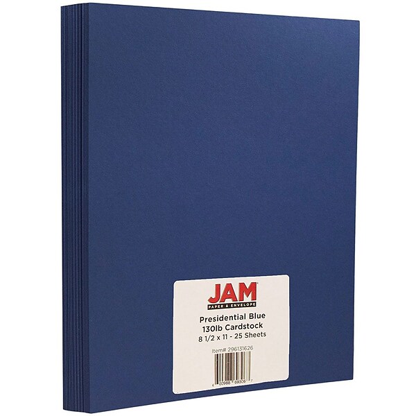 JAM Paper Extra Heavyweight 130 lb. Cardstock Paper, 8.5 x 11, Navy Blue,  25 Sheets/Pack (296131627)