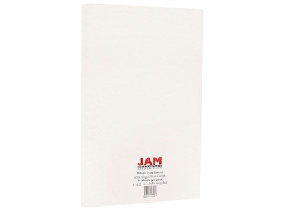 JAM Paper 65 lb. Cardstock Paper, 8.5 x 14, White Parchment, 50 Sheets/Pack (17128860)