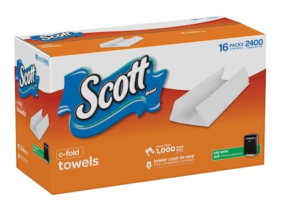 Scott C-Fold Paper Towels, 1-ply, 150 Sheets/Pack, 16 Packs/Carton (45786)