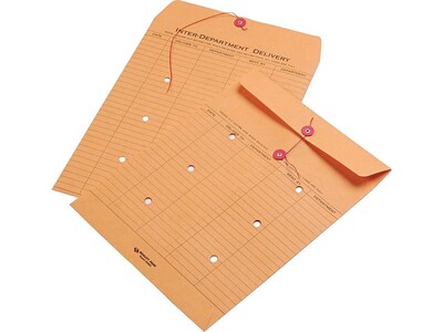 Quality Park Button & String Inter-Departmental Kraft Envelopes, 10 x 13, Brown Kraft, 100/Box (QU