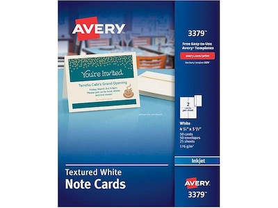 Avery Note Cards with Envelopes, Textured White, 4.25 x 5.5, Inkjet, 50/Pack (03379)