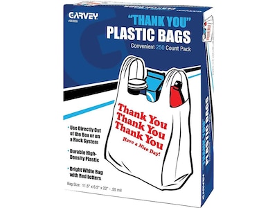 Garvey 22H x 11.5W Shopping Bags, White, 250/Box (063036)