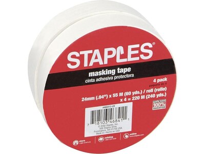 Staples Masking Tape, 0.94 x 60 yds., Natural, 4/Pack (468413-CC)