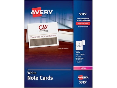 Avery Note Cards with Envelopes, Matte White, 4.25 x 5.5, Laser, 60/Pack (05315)