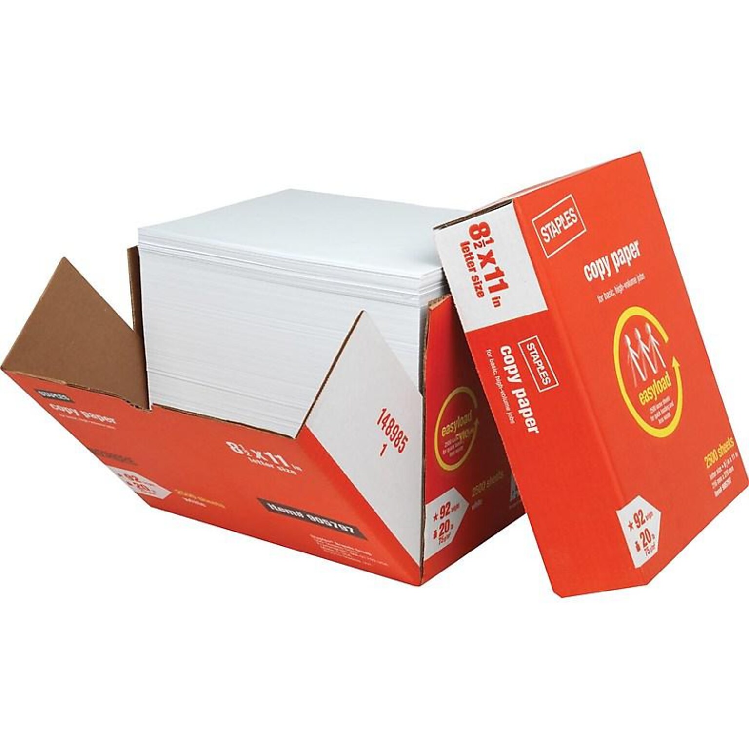 Staples Ream-Less Copy Paper, 8.5 x 11, 20 lbs., White, 2500 Sheets/Carton (20587)