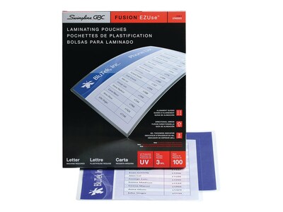GBC Fusion EZUse Speed Thermal Laminating Pouches, Letter Size, 3 Mil, 100/Box (3200715)