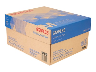 Staples 8.5 x 14 Multipurpose Paper, 20 lbs., 96 Brightness, 500/Ream, 10 Reams/Carton (05028)