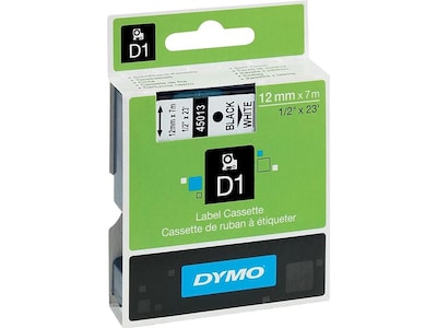 DYMO D1 Standard 45013 Label Maker Tape, 1/2 x 23, Black on White (45013)